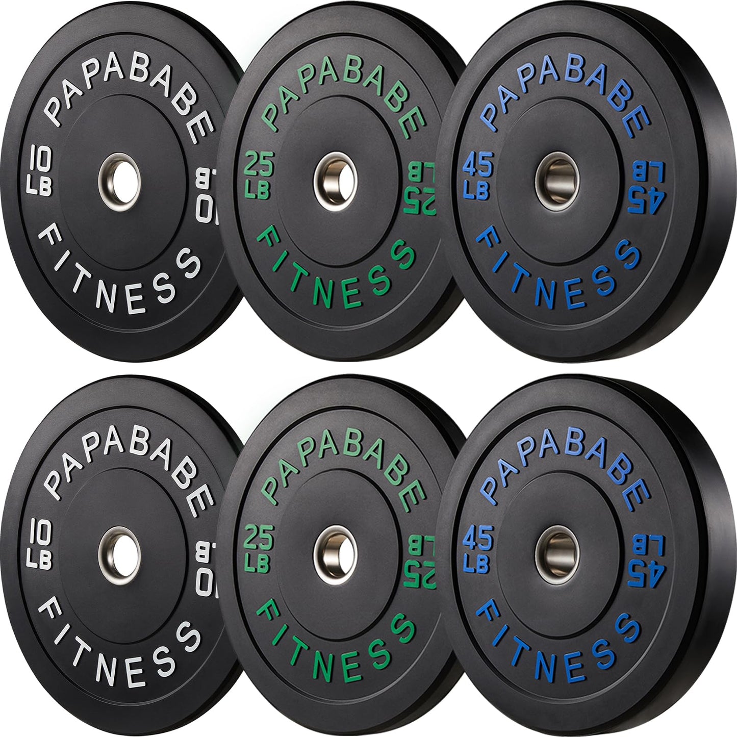 Papababe Weight Plates, 2-Inch Weights Plates Set, Floor Protective Rubber Weight Plates, 10-600lbs Bumper Plates for Barbell Strength Training & Weightlifting (Single/Pair/Full Set)