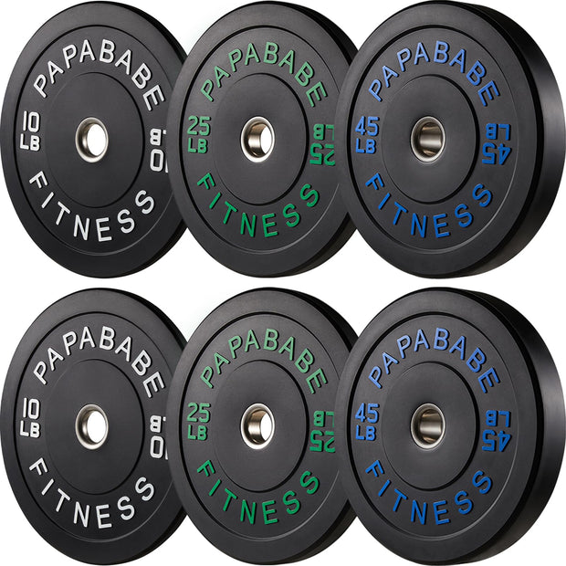 Papababe Weight Plates, 2-Inch Weights Plates Set, Floor Protective Rubber Weight Plates, 10-600lbs Bumper Plates for Barbell Strength Training & Weightlifting (Single/Pair/Full Set)