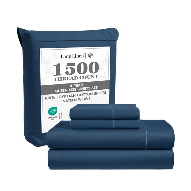 LANE LINEN 100% Egyptian Cotton White Sheets King Size - 1500 TC, 4 Pc - Luxury Sateen Weave Cotton King Size Sheets Set - 15" Extra Deep Pocket King Sheets Sets - White Bed Sheets