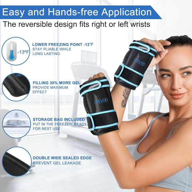 REVIX Wrist Ice Pack Wrap for Carpal Tunnel, Reusable Gel Ice Pack for Hand Relaxation, Cold Compress, Enhancing Comfort and Soothing Fatigue, 1Pack