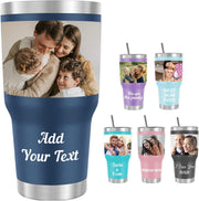 Personalized Tumbler With Name Picture, Custom Insulated Tumbler 30oz with Lids and Optional Straws, Custom Travel Tumblers Personalized, Birthday Christmas Father's Day Gift for Dad, Men