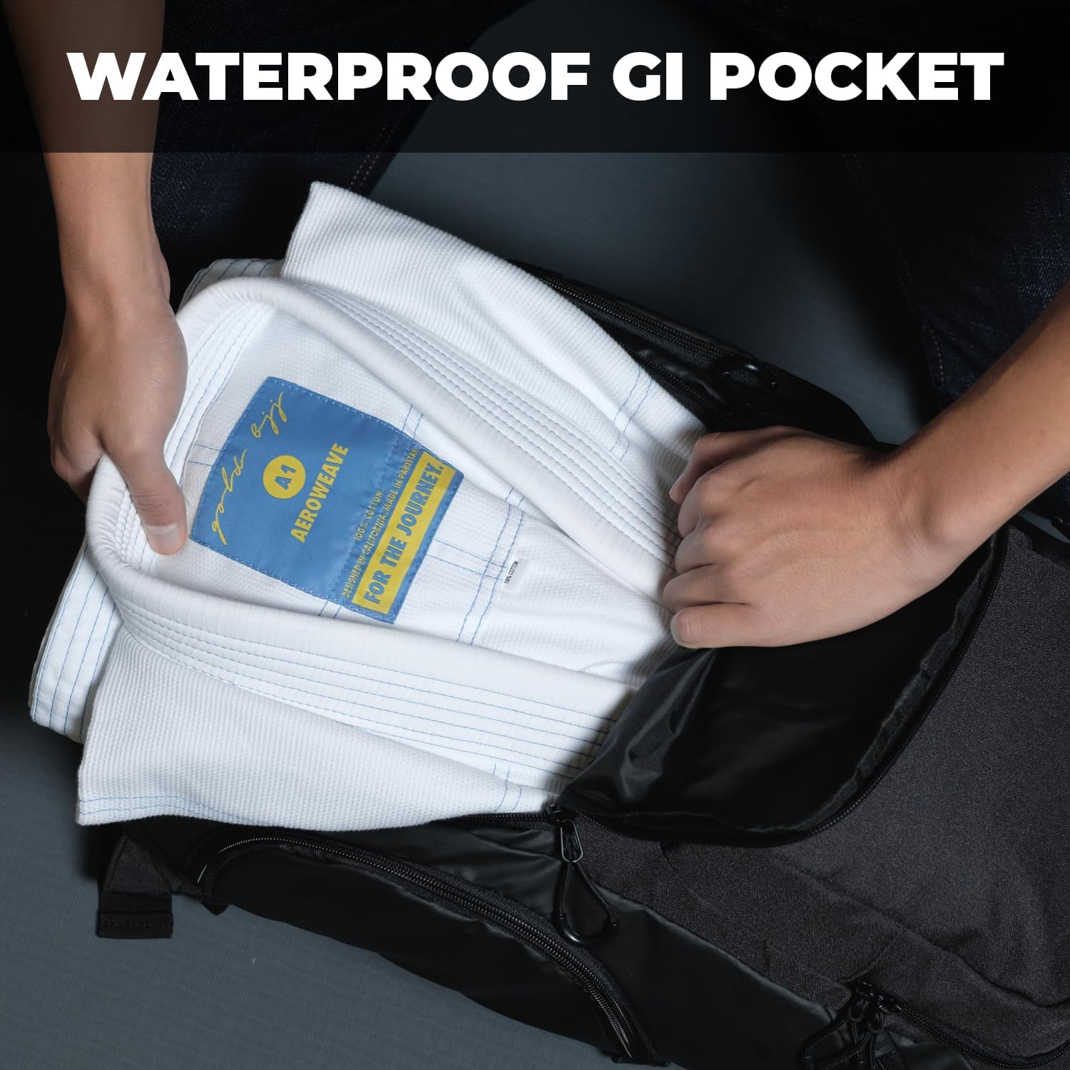 Gold BJJ Jiu Jitsu Backpack - Heavy Duty Gym Bag with Waterproof Gi Pocket