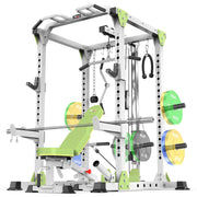 Power Cage Multi-Function Power Rack with Cable Crossover System,1800 LBS Capacity Squat Rack with Weight Bench,for Home Gym