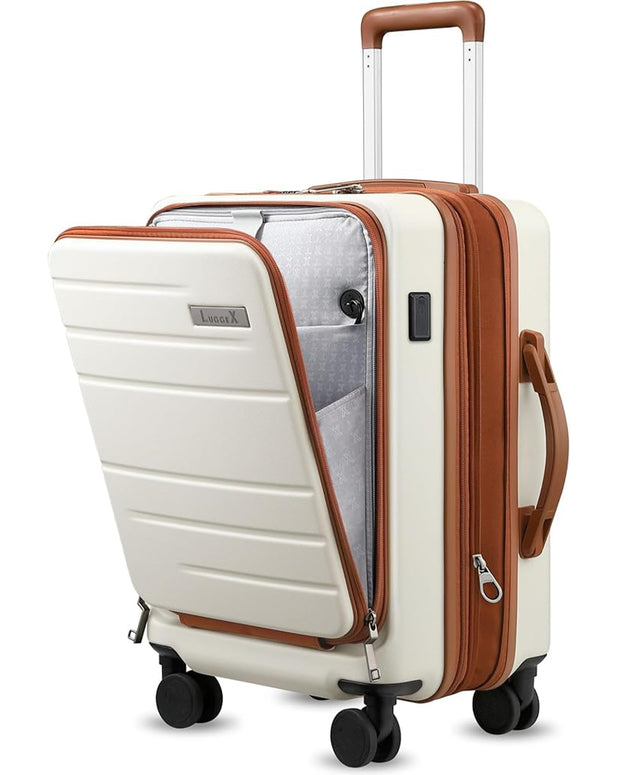 LUGGEX Carry On Luggage 22x14x9 Airline Approved, Expandable Polycarbonate Suitcase with Front Pocket (Charcoal Metallic, 20 Inch, 35L)