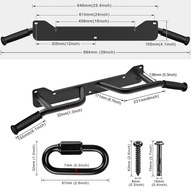 SELEWARE Heavy Duty Wall Mounted Doorway Pull Up Bar Multifunctional Joist Mount Chin Up Bar with Resistance Band Hooks & Ball Finger Training, Fully Welded Steel Construction Support to 600LBS