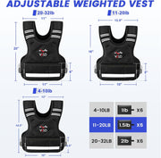 VBSD Adjustable Weighted Vest for Women Men 4-10lb/11-20lb/20-32lb Vest with 6 Ironsand Weights Body Weight Vest with Reflective Strip for Running Walking Strength Training Workouts