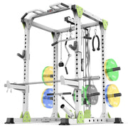 Power Cage Multi-Function Power Rack with Cable Crossover System,1800 LBS Capacity Squat Rack with Weight Bench,for Home Gym