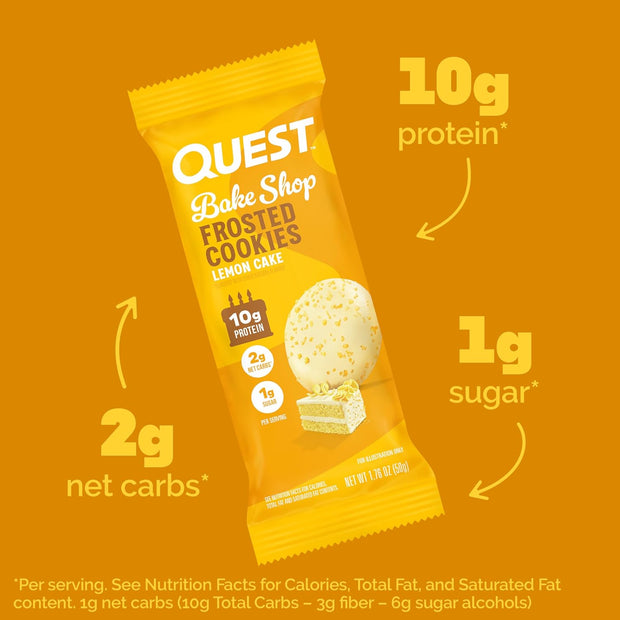 Quest Nutrition Frosted Protein Cookies Twin Pack, Lemon Cake, 1g Sugar, 10g Protein, 1g Net Carbs, Gluten Free, 16 Cookies