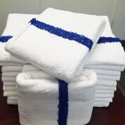 Towels N More 24x48 Soft Poolside Towels 6 Large Super Absorbent White Pool Towel with Blue Center Stripe for Home Pool Spa Gym Hotel Motel as Bath Towels