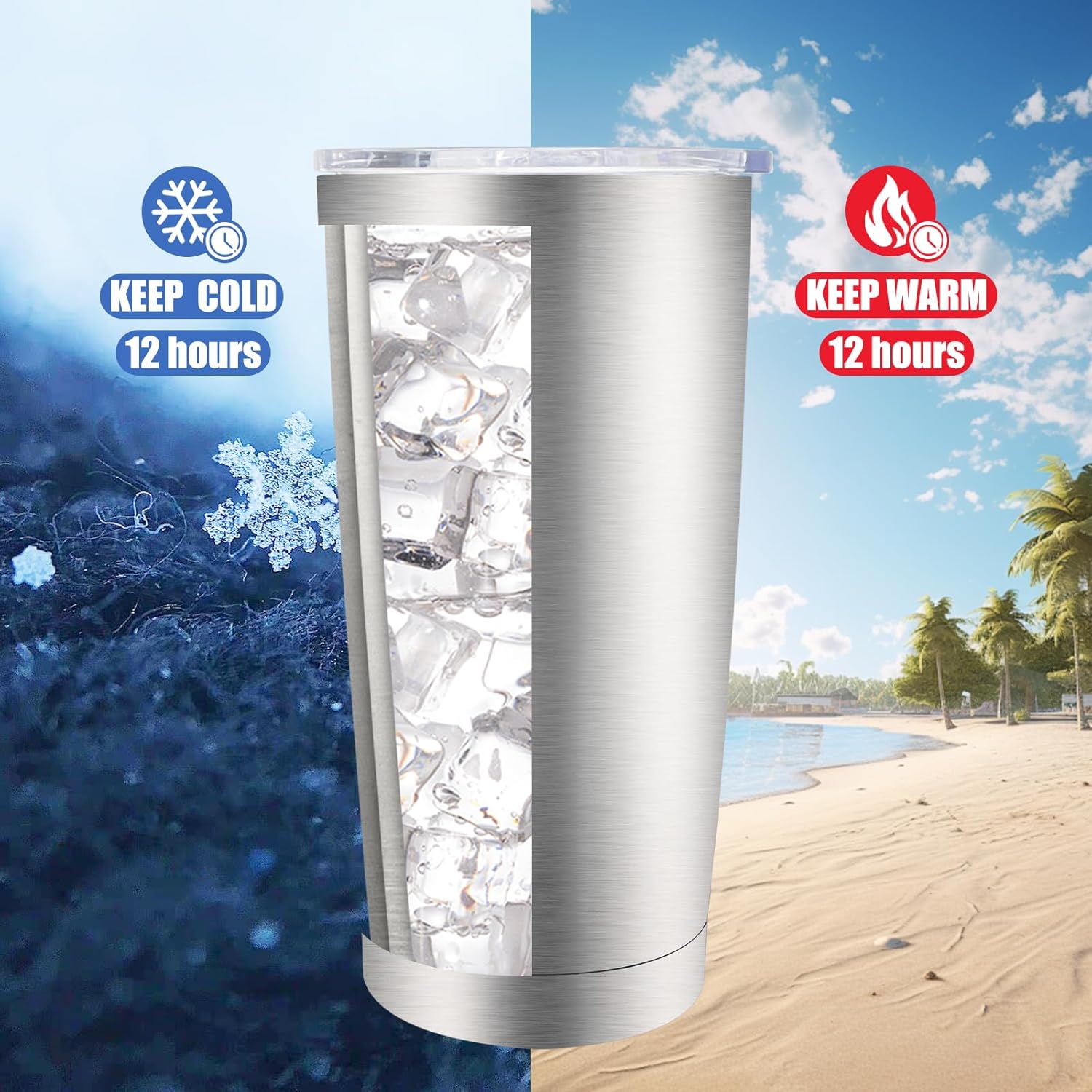 20 oz Tumblers Bulk, Stainless Steel Tumbler with Lid and Straw, Vacuum Double Wall Insulated Travel Coffee Mug with Sliding Lid, Powder Coated Cup for Hot and Cold Drinks (Stainless,6 pack)