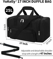 Small Duffel Bag 17 inch Carry On Weekender Bag for Travel Gym Sport (17x10x9 in) - Black