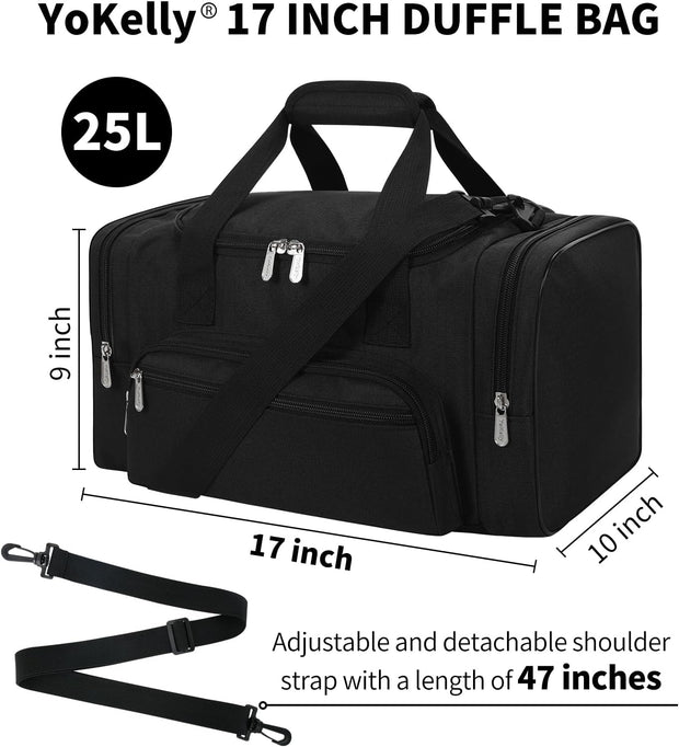 Small Duffel Bag 17 inch Carry On Weekender Bag for Travel Gym Sport (17x10x9 in) - Black