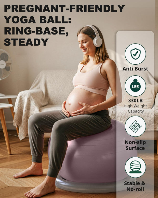 Trideer Exercise Yoga Ball Chair with Base for Home Office Desk, Stability & Fitness Ball Seat to Relieve Back Pain, Home Gym Workout for Abs, Pregnancy Ball with Pump