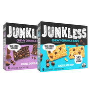 JUNKLESS Chewy Granola Bar 4‑Flavor Variety Pack (24 Bars)–Non‑GMO, Gluten‑Free, Less Sugar Snack Bars— Chocolate Chip, Peanut Butter Chocolate Chip, Cinnamon Roll & Real Strawberry, 4 Boxes