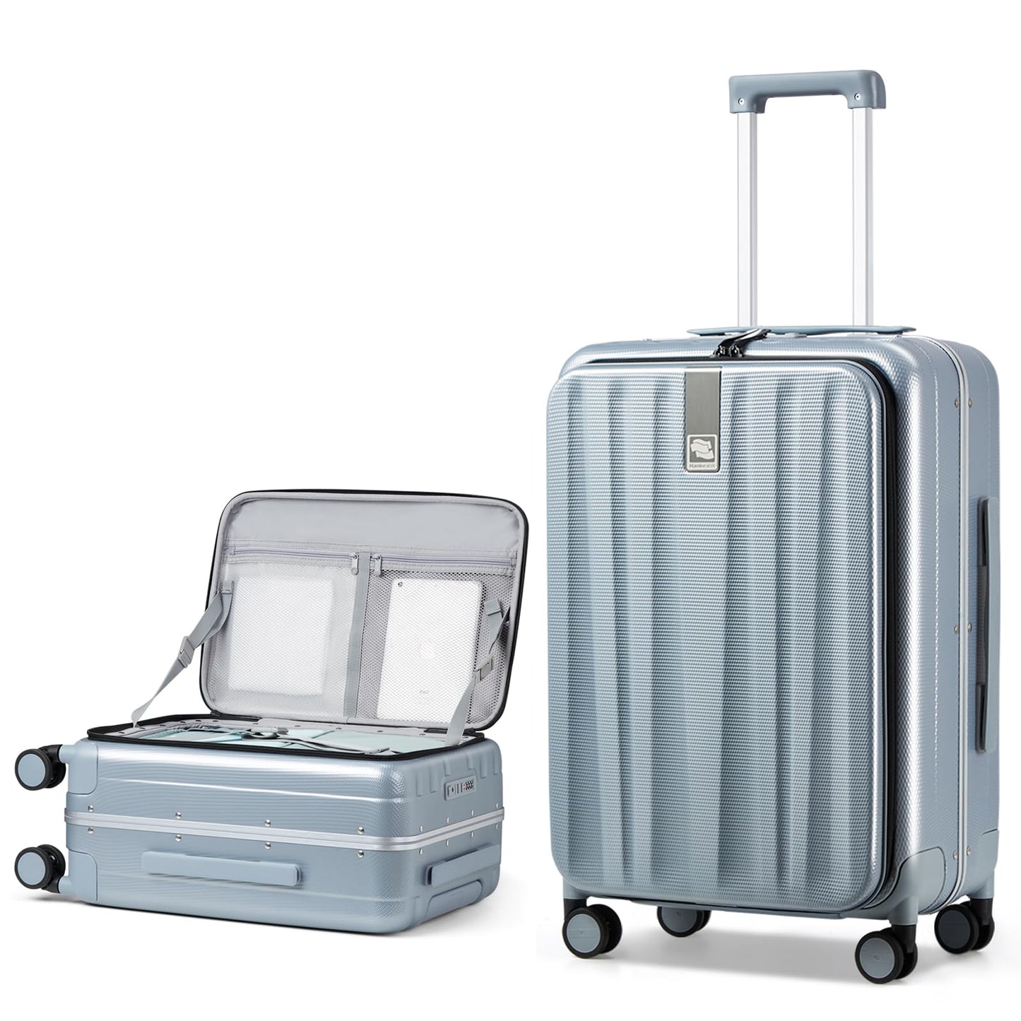 Hanke 20 Inch Carry On Luggage with Wheels PC Hard Shell Suitcase Top Opening Aluminum Frame Travel Luggage Suitcases for Woman Men Gifts.(Ivory White)