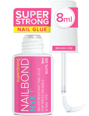 Super Strong Nail Glue for Press On Nails, Nail Tips & Acrylic Nails (8ml) NYK1 NailBond Brush On Glue for Press Ons, Tips & Acrylics - Long Lasting, Maximum Strength, Mess-Free Application