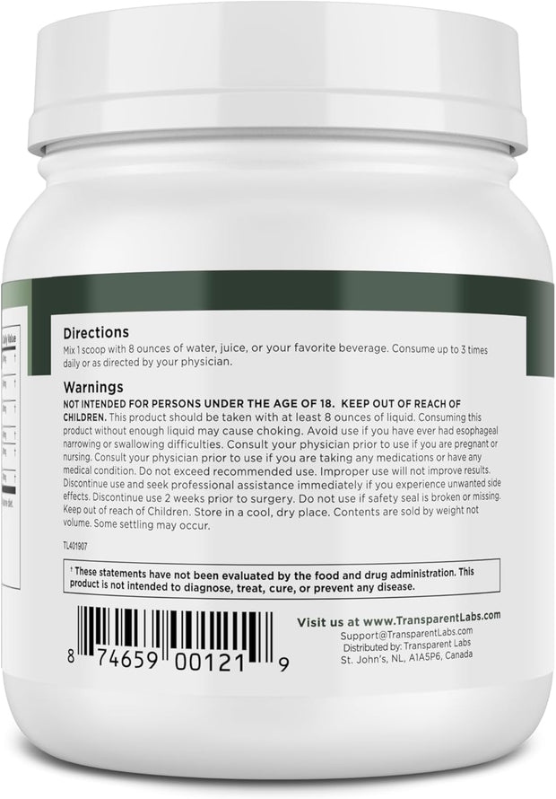 Transparent Labs Prebiotic Greens - Superfood Powder & Antioxidants Supplement with Organic Spirulina, Chloerra, Acacia, & Green Banana Powder - 30 Servings, Peach Mango