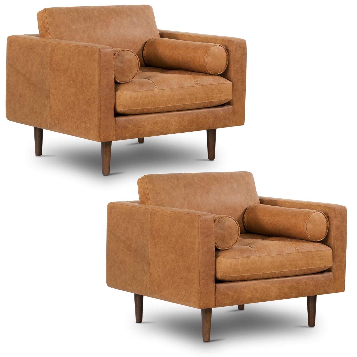 Poly & Bark Napa Leather Couch - 88.5-Inch Office Sofa with 2 Bolsters - Full-Grain Leather Sofa for Living Room with Feather-Down Topper - Living Room Couch - Vintage Italian Leather in Cognac Tan