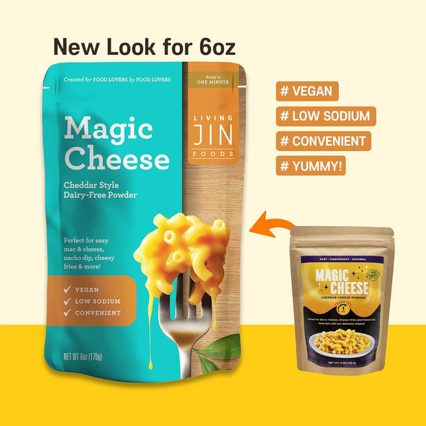 Vegan Magic Cheese Sauce (6oz powder makes 14oz), Cheddar Cheese Powder for Vegan, Plant-Based Cheese, Salty Crackers Dairy Free, Low Sodium