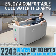 XXL Cold Plunge Tub for Athletes, Compatible with Water Chillers, 224-Gallon Inflatable Ice Bath Tub with Insulated Lid, Thermometer, Water-Absorbent Mat, Portable Ice Pod for Cold Water Therapy
