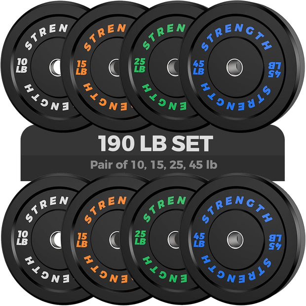Olympic Rubber Bumper Weight Set - 2 Inch Barbell Plates for Home Gym Strength Training