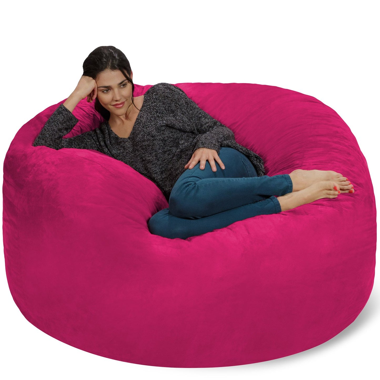 Chill Sack Bean Bag Chair - 5' Giant Memory Foam Lounge Chair with Soft Microfiber Cover – Cozy Furniture for Living Room, Dorm, & Kids' Rooms – Comfortable 5 Ft, Microsuede Lounge Sofa, Orange