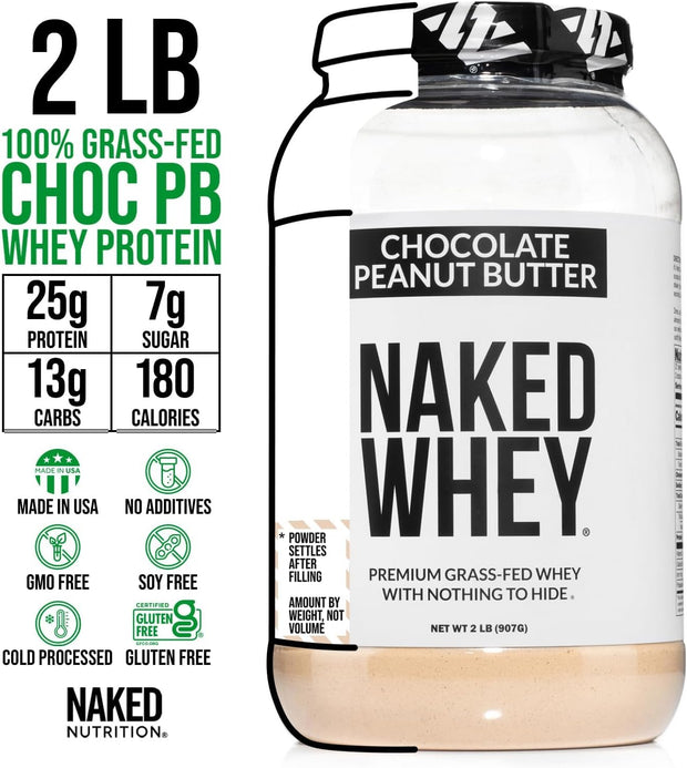 Whey Chocolate Peanut Butter Protein Powder, Grass Fed Whey, No GMO, No Soy, and Gluten Free. Nothing Artificial, Aid Growth and Recovery - 21 Servings