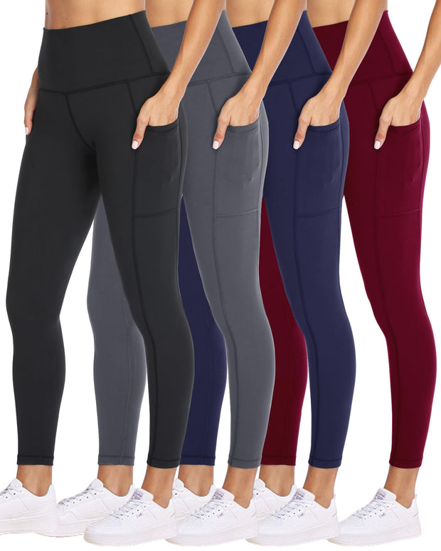 NexiEpoch 4 Pack Leggings for Women with Pockets- High Waisted Tummy Control for Workout Running Capri Yoga Pants