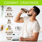 MusclePharm Combat Ready High Protein Shakes Ready to Drink, 40g Protein, 8g BCAAs, 8.7g Glutamine, 5g Fiber, No Added Sugar, Gluten Free, Chocolate Fudge, 17 Fl Oz (Pack of 12)