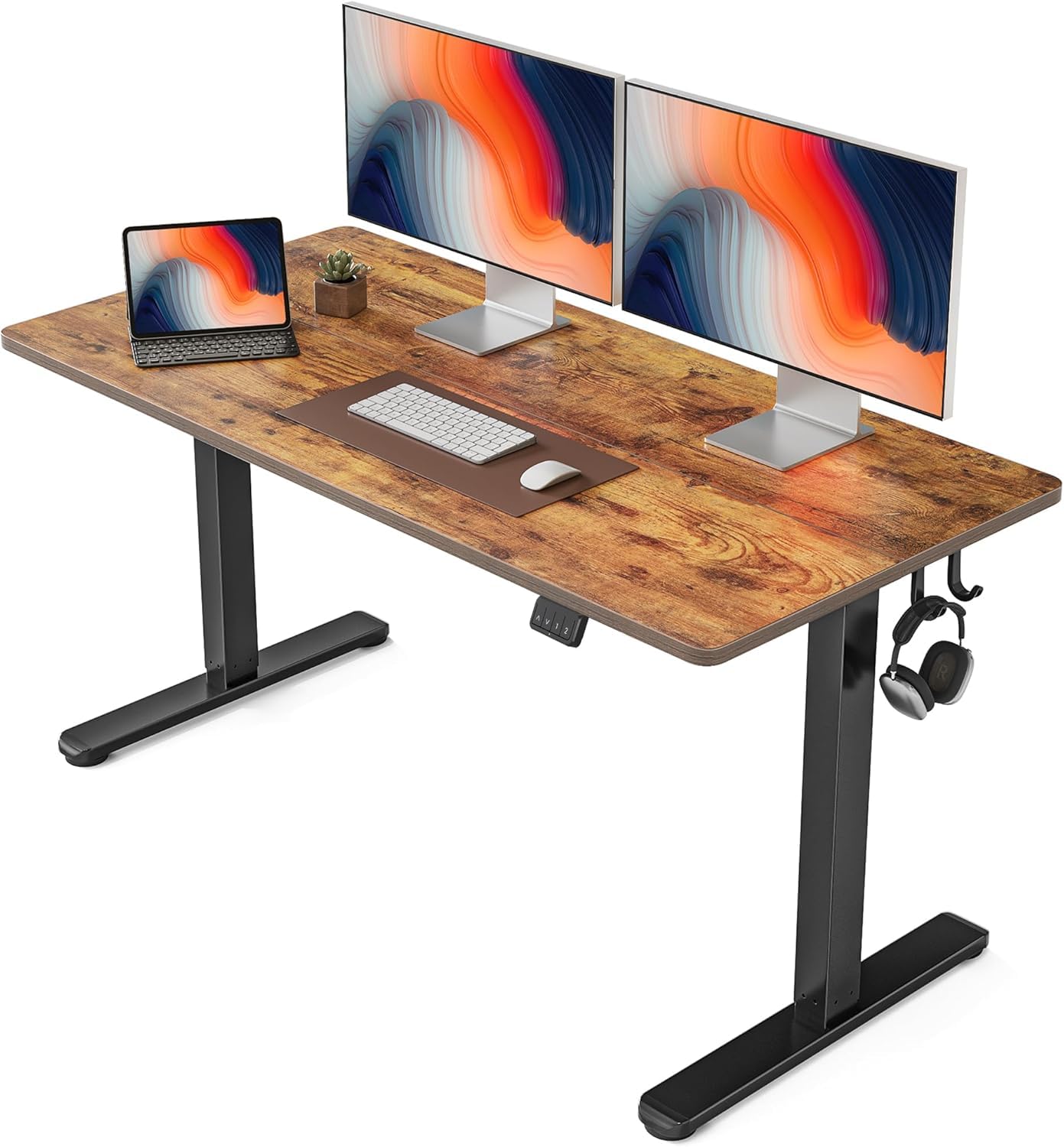 FEZIBO 44 x 24 Inches Standing Desk, Height Adjustable Electric Standing Desk, Stand up Table, Sit Stand Home Office Desk with Splice Board, Light Rustic Brown