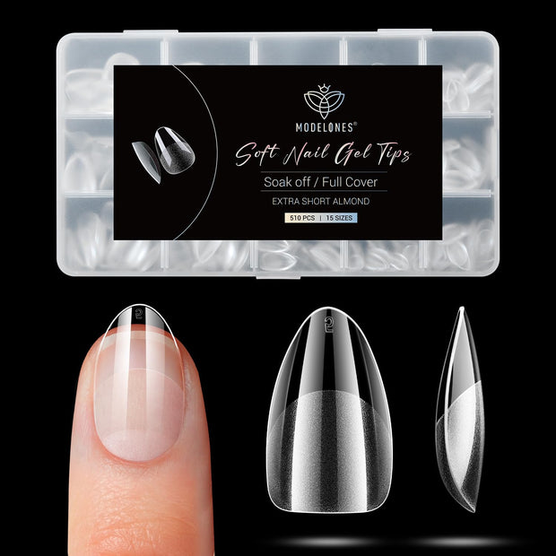 Modelones Medium Almond Nail Tips 510Pcs Clear False Acrylic Almond Press on Nails Pre-shape Full Cover Fake Extension DIY at Home 15 Sizes