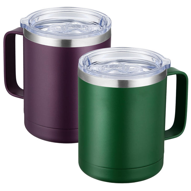 MEWAY 12oz Coffee Mug With Handle and Sliding Lid,Stainless Steel Travel Tumbler Cup with Handle,Double Wall Vacuum Insulated Camping Cup for Hot & Cold Drinks Tea (Purple,Set of 1)