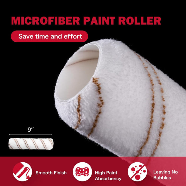 Mister Rui Foam Paint Roller, 8 Pack 4 Inch Paint Roller Kit, Complete 4" Mini Paint Roller Kit with Small Foam Paint Roller Covers, Frame, Tray and Liner for Professional Painting Results