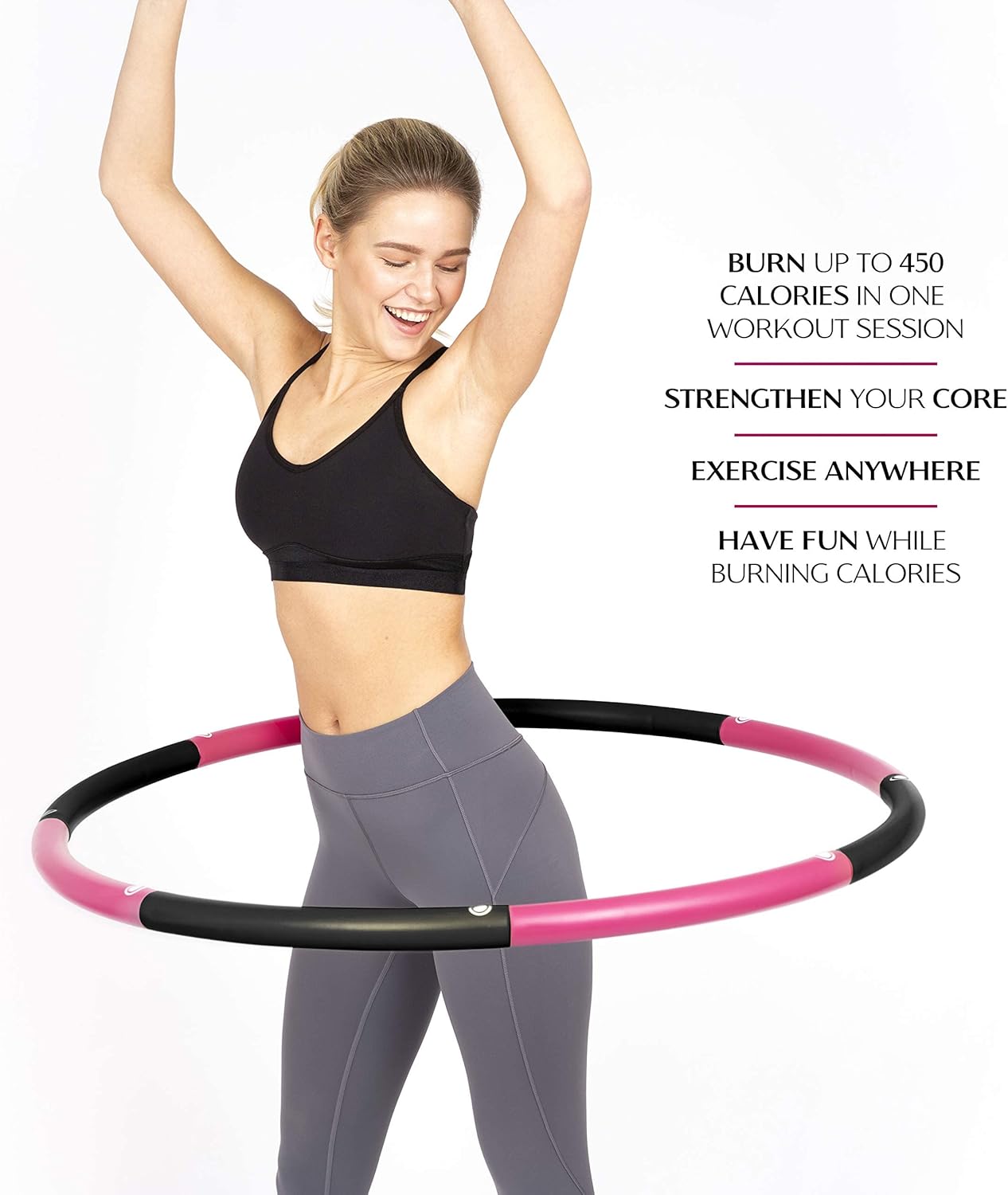 HEALTHYMODELLIFE Exercise Fitness Hoop for Adults - Easy to Spin, Premium Quality and Soft Padding Weighted Hoop - Detachable Hoops for Home & Gym Workouts