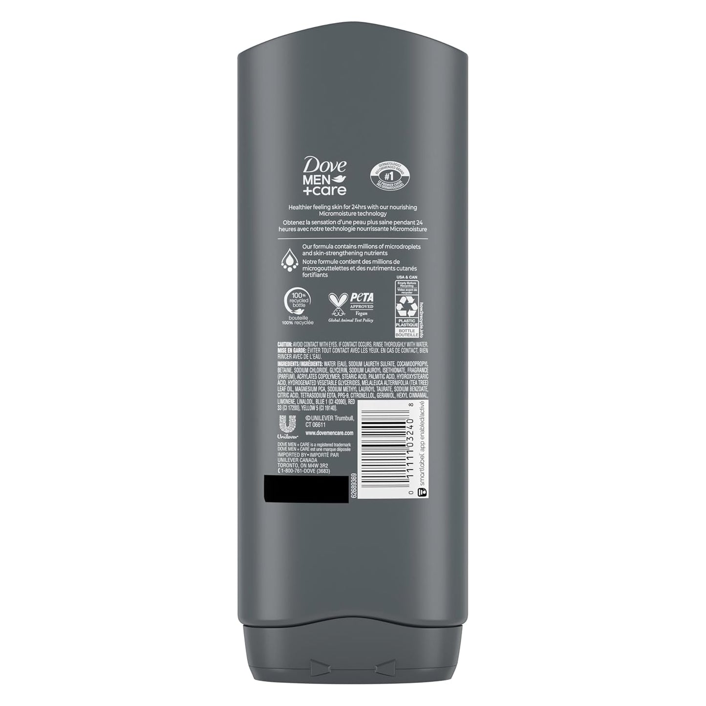 Dove Men+Care Post-Workout 3-IN-1 (Body + Face + Hair Wash) With Peppermint 4 Count Infused with Electrolytes + Magnesium 18 oz