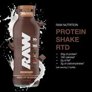 RAW Ready-to-Drink Protein Shake, Chocolate - RTD Protein Drinks with Grass-Fed Whey Protein Isolate for Post-Workout - Zero-Sugar & Gluten-Free Meal Replacement Drink & Breakfast Shake, 12 Fl Oz