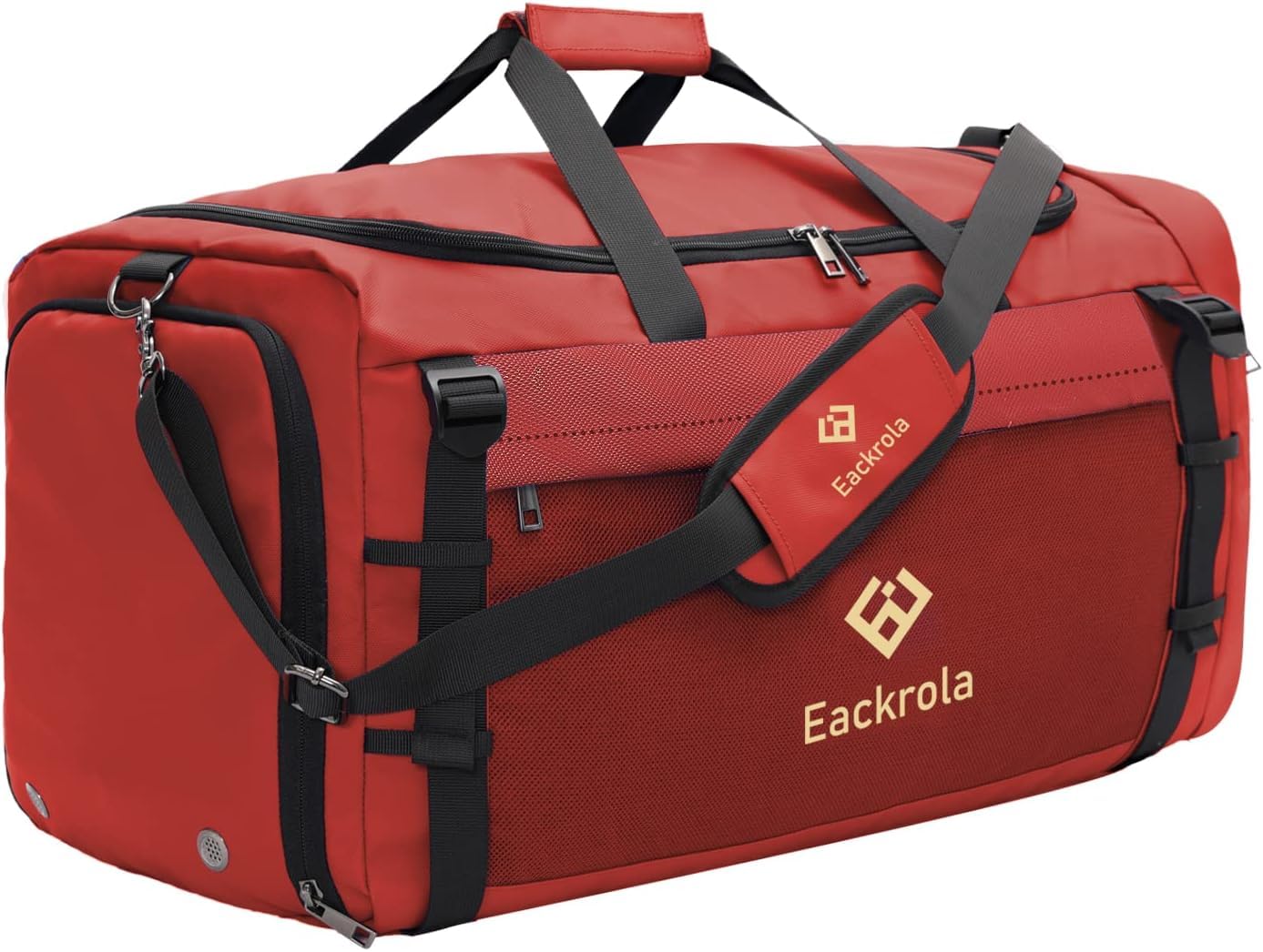Eackrola Large Sports Gym Bag, Travel Duffel bag with Wet Pocket & Shoes Compartment for men women, 65L, Lightweight（Black）