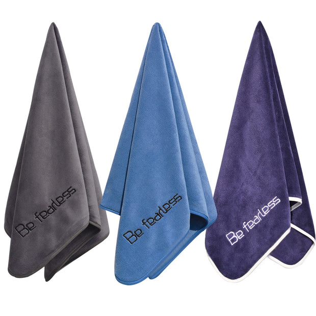 Microfiber Gym Towels Bigger Size Super Soft for Exercise Fitness, Sports, Workout, 380-GSM 15-Inch x 31-Inch Quick-Drying Towels (3 Pack, Grey+Blue+Purple)