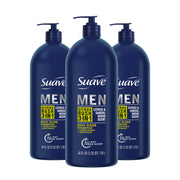 Suave Men Shampoo Conditioner Bodywash 3 in 1 Charcoal &Warm Ginger to Cleanse and Nourish Hair and Skin, 40 oz Pack of 3