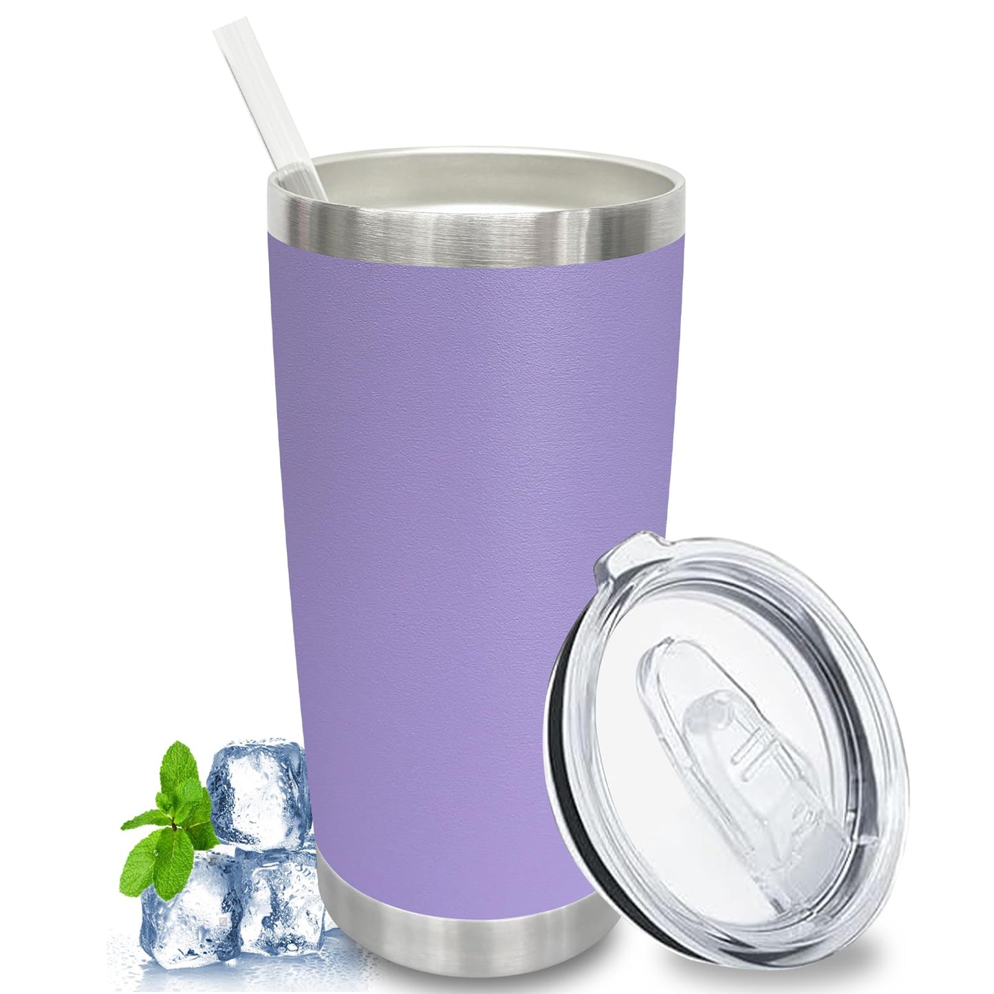 20 oz Tumblers Bulk, Stainless Steel Tumbler with Lid and Straw, Vacuum Double Wall Insulated Travel Coffee Mug with Sliding Lid, Powder Coated Cup for Hot and Cold Drinks (Stainless,6 pack)