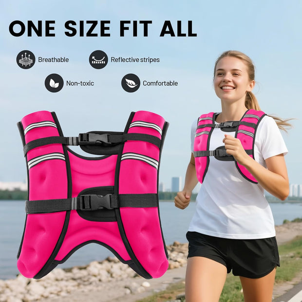 Weighted Vest for Woman Men,6lb/8lb/12lb/16lb/20Lb/25lb Weight Vest with Reflective Stripe Adjustable Buckle Strap Back Pocket Workout Strength Training Walking Jogging Running