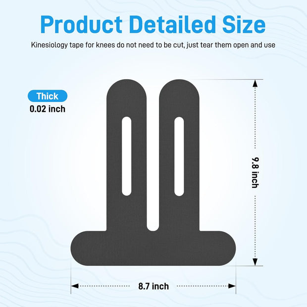 Kinesiology Tape for Knees, 10 Count Knee Tape for Knee Pain Relief Pre Cut, Latex Free Knee Tape, Support Muscles and Joints, Knee Kinesiology Tape Pre Cut, Waterproof and Elastic (Black)