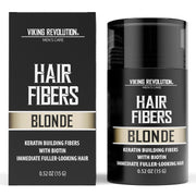 Viking Revolution Black Hair Fibers for Thinning Hair Men - Thick Fiber for Bald Spot Cover Up - Hair Building Fibers with Kerating and Biotin - Hair Fiber for Men for Thicker and Fuller Look (0.52oz)