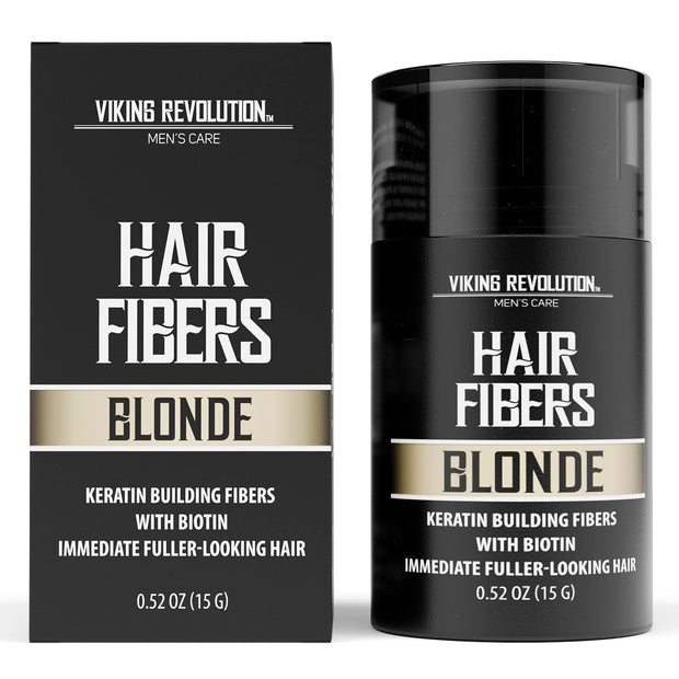 Viking Revolution Black Hair Fibers for Thinning Hair Men - Thick Fiber for Bald Spot Cover Up - Hair Building Fibers with Kerating and Biotin - Hair Fiber for Men for Thicker and Fuller Look (0.52oz)