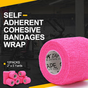 OK TAPE 12 Rolls Self Adhesive Bandage Wrap, Elastic Athletic Tape, Self Stick Bandage Tape, Vet Wrap, Medical Wrap for Wrist, Feet, 2" x 5 Yards - Black