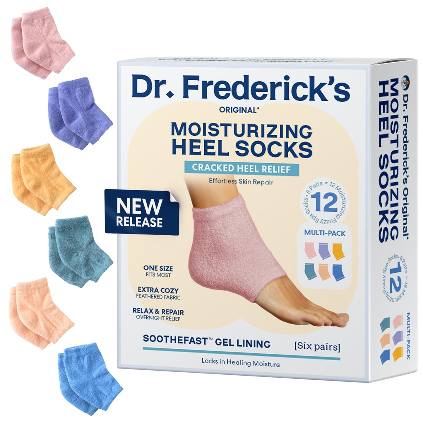 Dr. Frederick's Original Moisturizing Fuzzy Heel Socks - 2 Pairs - Cozy Gel-Lined Sleep Socks for Women & Men - Soothes Dry, Cracked Feet - Heel Repair - Relaxing Rose