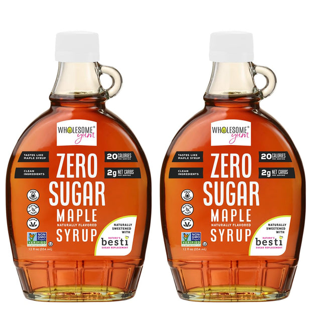 Wholesome Yum Zero Sugar Maple Syrup (Keto Maple Syrup) With Monk Fruit & Allulose - Natural Sugar Free Pancake Syrup - Non GMO, Low Carb, Gluten Free, Vegan, No Aftertaste (12 fl oz)