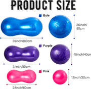 Jexine 3-Piece Anti-Burst Peanut Shape Ball Set - Exercise Yoga Balance Stability Ball for Kid Therapy, Pregnancy, and Home Gym, Includes 1 Pump, 3 Size Options