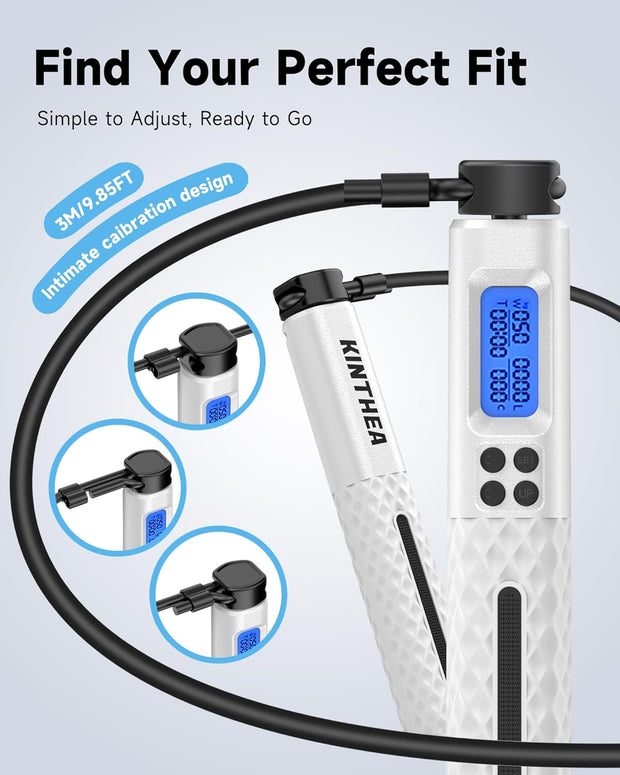 KINTHEA 2 in 1 Smart Jump Rope with Counter and LED Display, Cordless Jumping Rope with Counter for Women, Men, All Age, Adjustable Skipping Rope for Cardio Fitness in Limited Home Space & Outdoor
