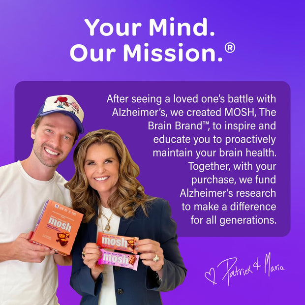 MOSH Variety Pack Vegan Protein Bars, Plant Based, Keto, Gluten Free, Brain Healthy Snack with Cognizin, Ashwagandha and Lion's Mane, 15 Count